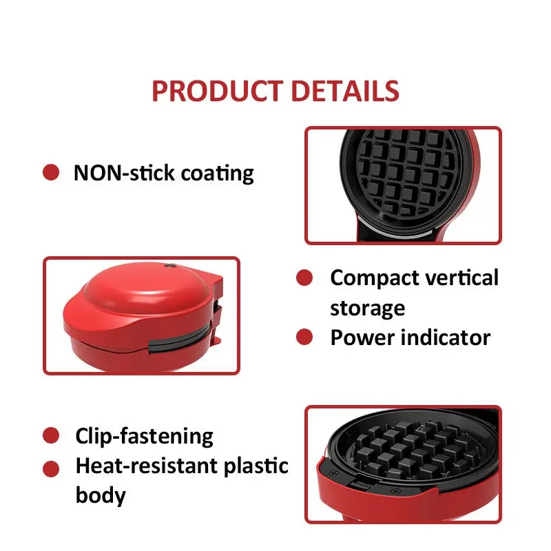 Quick Heat Waffle Iron with Detachable Plates for Heart Shape Delights