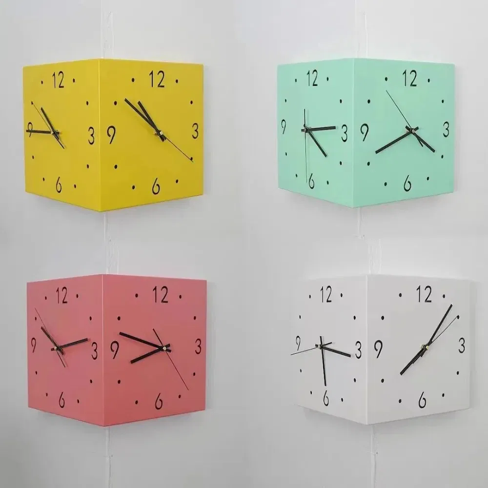 Inductive Luminous Corner Clock Double-Sided Wall Clock Iron Digital Hollowed out