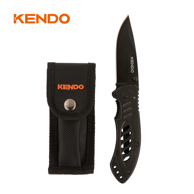 Stainless Steel Body Outdoor Folding Knife with Storage Nylon Pouch