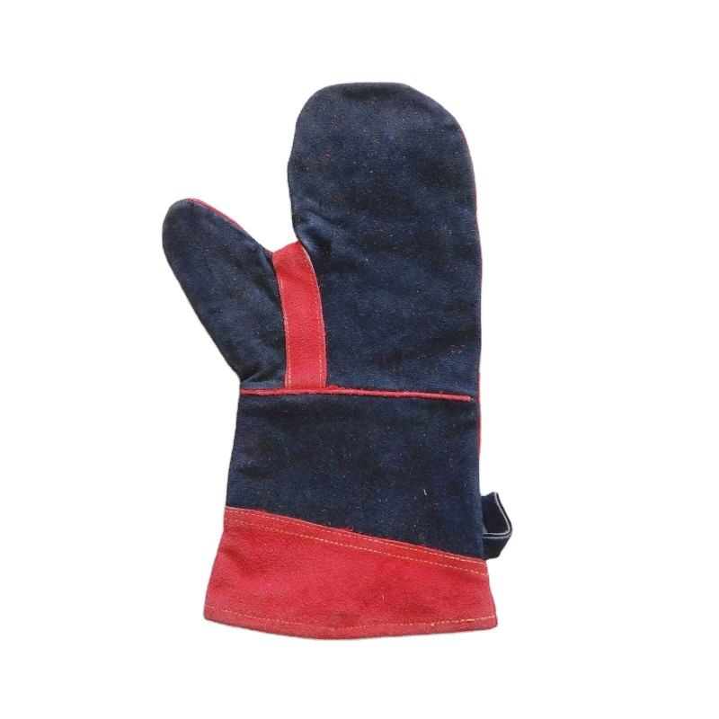 Hot Sale Durable L35cm Outdoor Work Mitten Cowhide Heat Resistant Kitchen Baking Leather Mitts BBQ Gloves