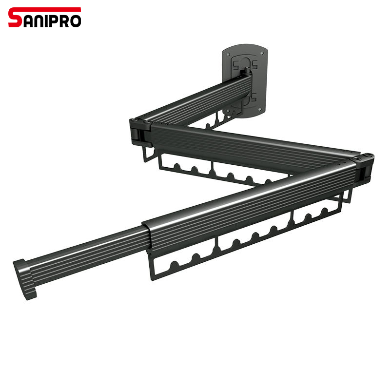 Sanipro No Drilling Retractable Collapsible Metal Clothes Drying Hanger Laundry Space Saver Wall Mounted Rack