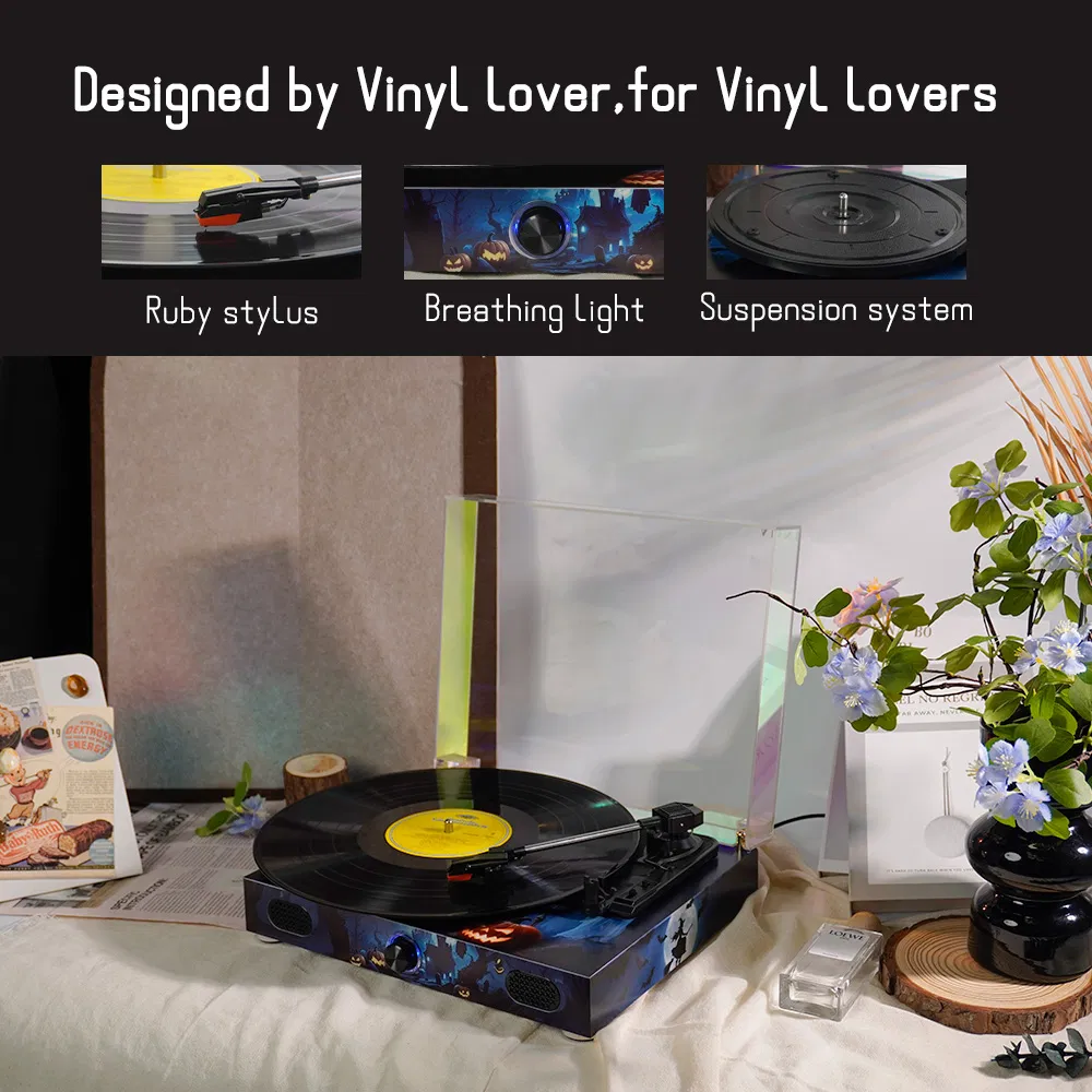 OEM ODM Halloween Pumpkin Ghost Type-C Bluetooth Hi-Fi Turntable Lp Vinyl Record Player with Built in Speaker for Holiday Gifts