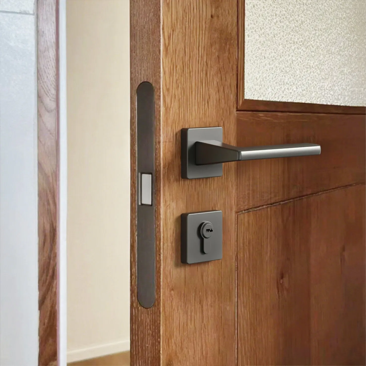 Factory Premium Zinc Alloy Brushed Champagne Gold Lever Door Handle on Square Rosette