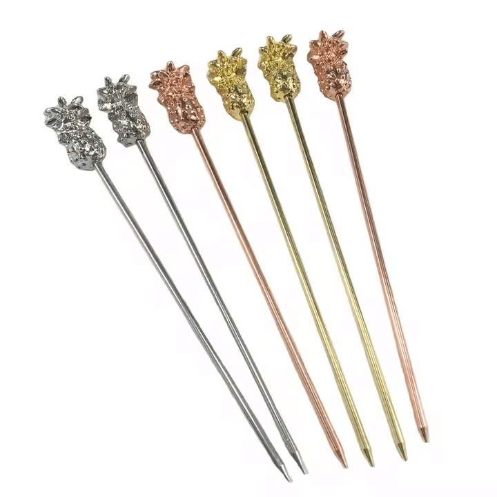 3D Moulded Logo Stainless Steel Cocktail Pick Metal Silver Golden Copper Fruit Pick Reusable Drink Martini Food Picks for Corralejo