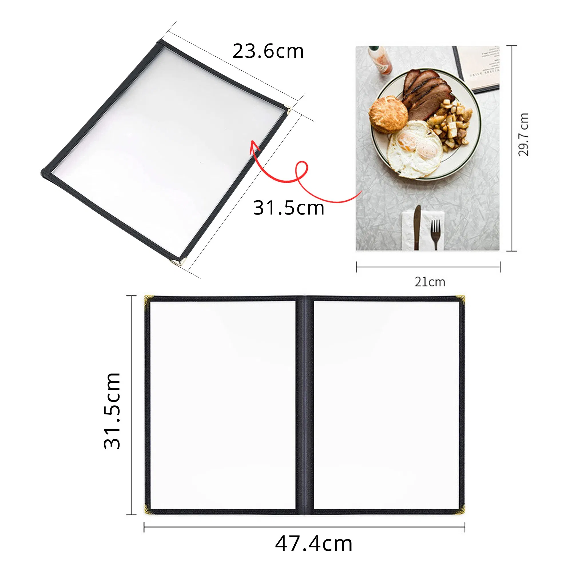 Restaurant Fashion Western Food Menu Plastic Single Page Folder Transparent PVC Covers