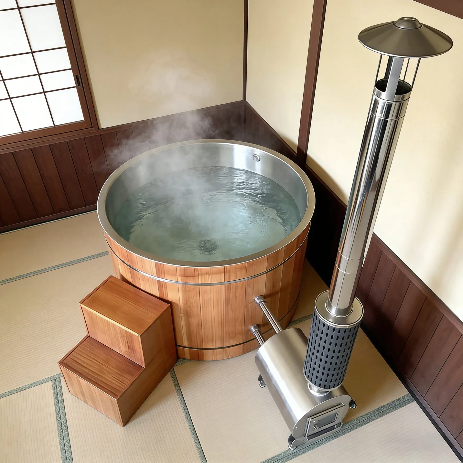 Деревянная купель с подогревом на дровах