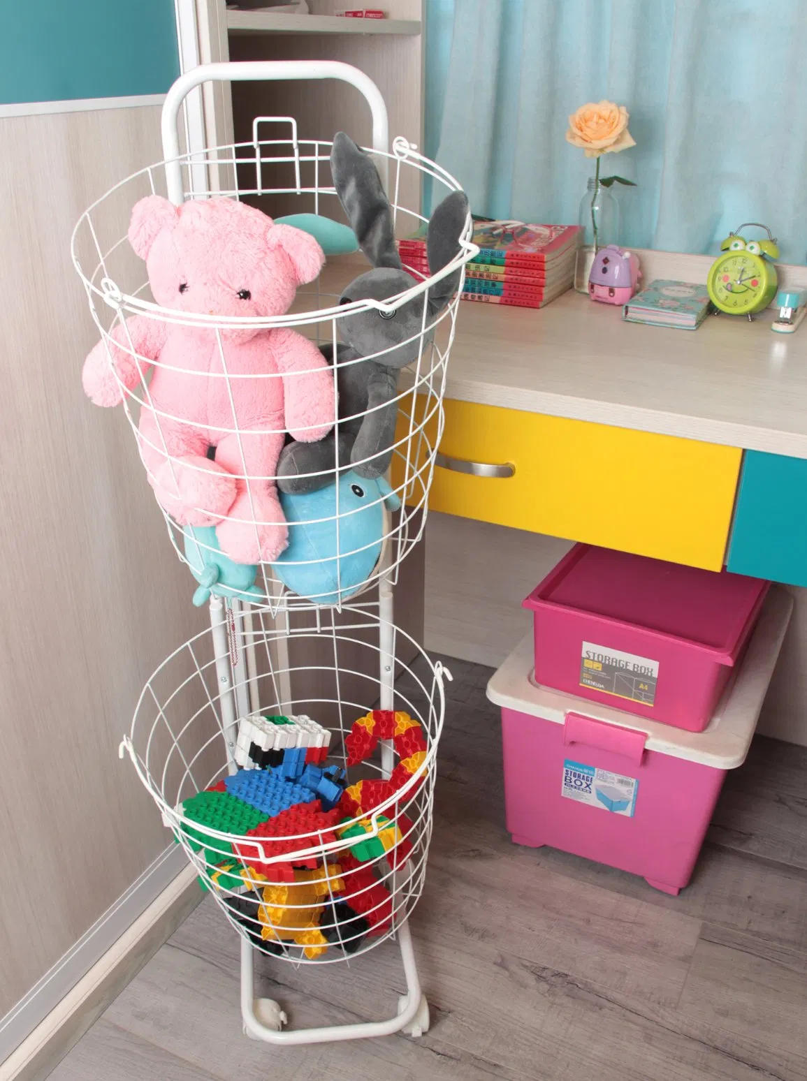 Wire Laundry Hamper with Handle Laundry Cart Storage Rolling Hamper for Organizing Clothes Black