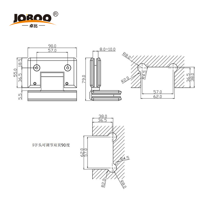 Bathroom Fittings Adjustable Glass to Glass 90 Degree Solid Brass Polish Chrome Phlishing Glass Shower Hinges Connector Joboo Zb571