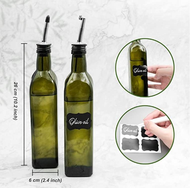 Olive Oil Bottle Square Glass Camellia Oil Bottle Dark Green Oil Bottle