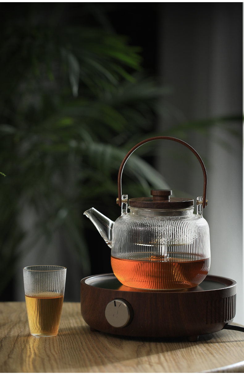 Transparent High Borosilicate Teapot Heat Resistant Glass Tea Pot with Glass Infuser and Bamboo Handle