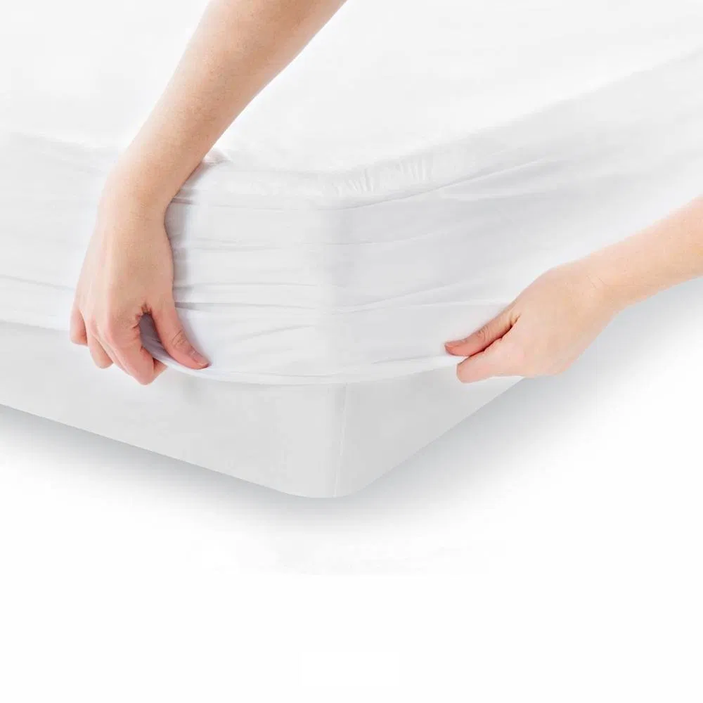 Hotel Bleached White 100% Cotton Mattress Protector Elastic Fitted Bed Sheet Sets