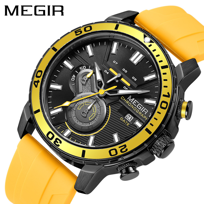 Megir 2224G Silicone Strap Sports Multi Functional Men's Luminous Quartz Watch