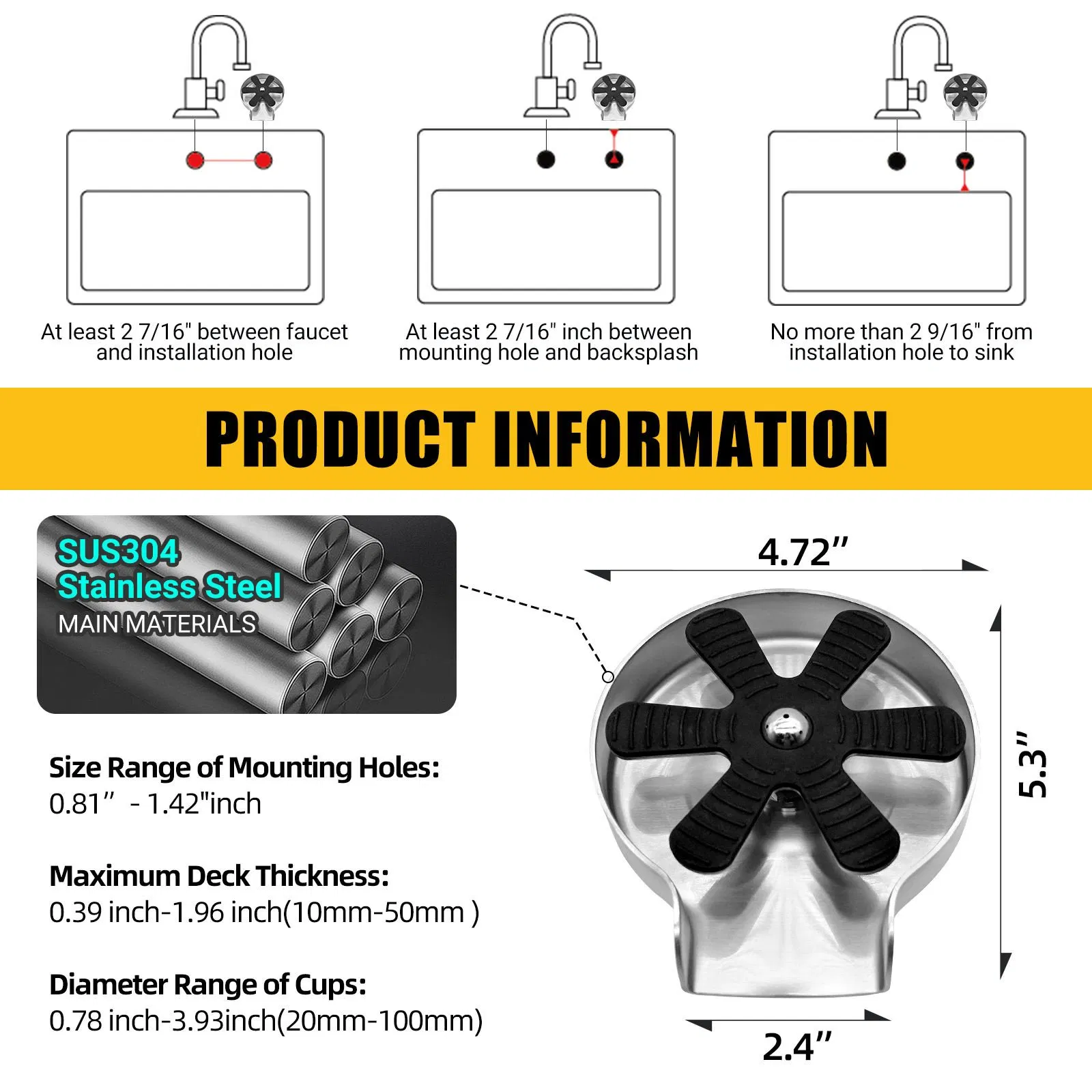 Factory Produce Drinking Set Accessories Modern Innovative High-Quality SUS304 Kitchen Cup Washer