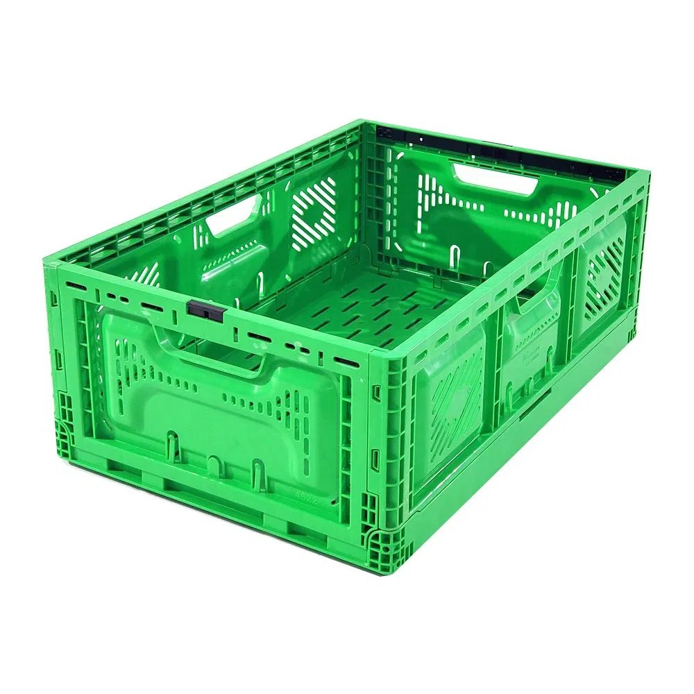 Agricultural Vented Mesh Plastic Moving Crate Fruit Foldable Plastic Crate Stackable Plastic Basket