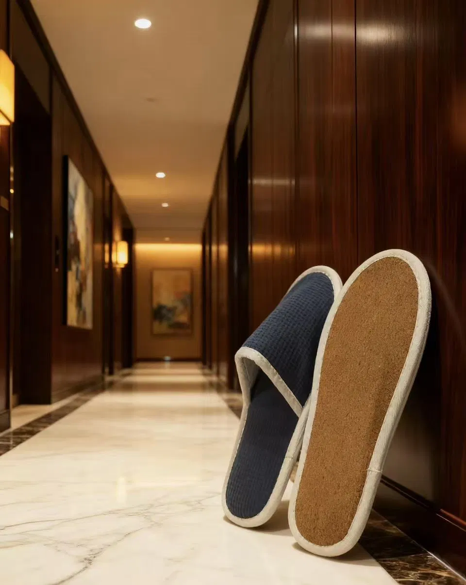 High-End Hand Made Hotel Slippers with Soft EVA Outsole and Velour Design