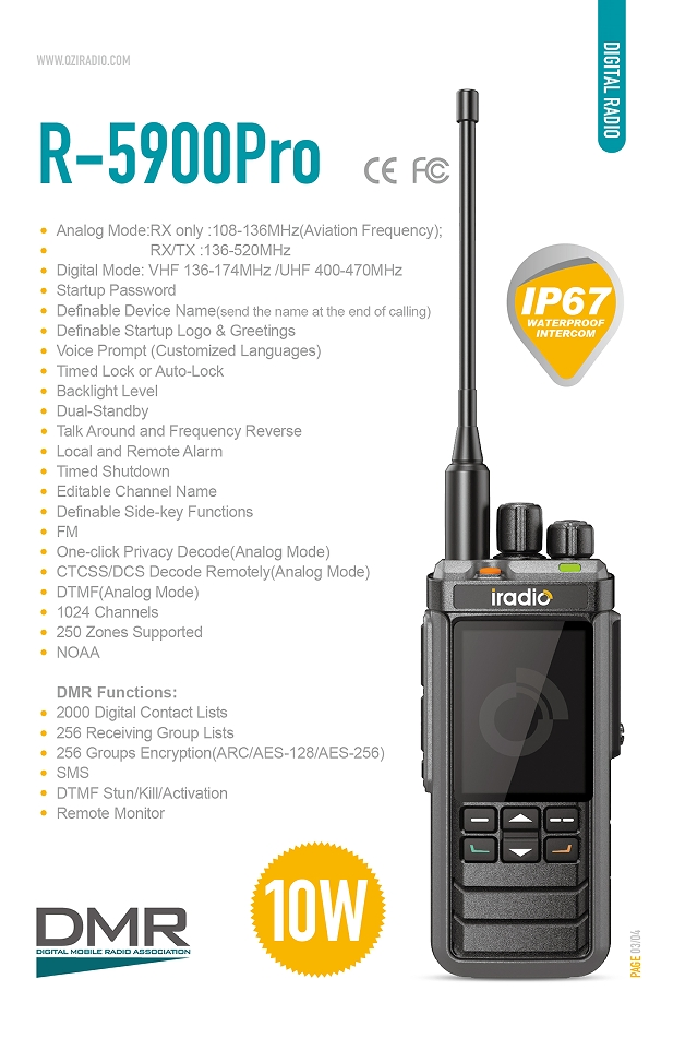 Iradio High Frequency VHF/UHF Walkie Talkie R5900PRO Digital Two Way Radio
