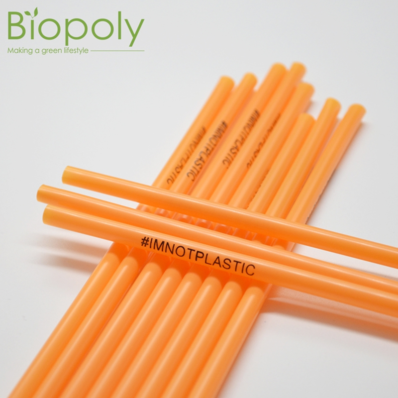 Disposable Plastic Drinks Straw Ecofriendly Straight Orange Straw Custom Logo Printed PLA Straw