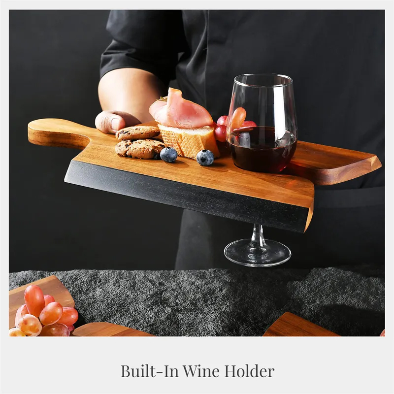 3 in 1 Acacia Wood Charcuterie Food Cheese Board with Puzzle Handles for Party Personalised Serving Platter
