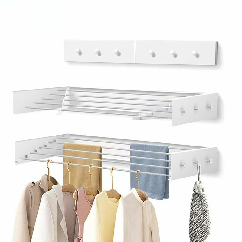 Hot Selling Hidden Bathroom Towel Multi-Functional Folding Wall-Mounted Clothes Drying Rack