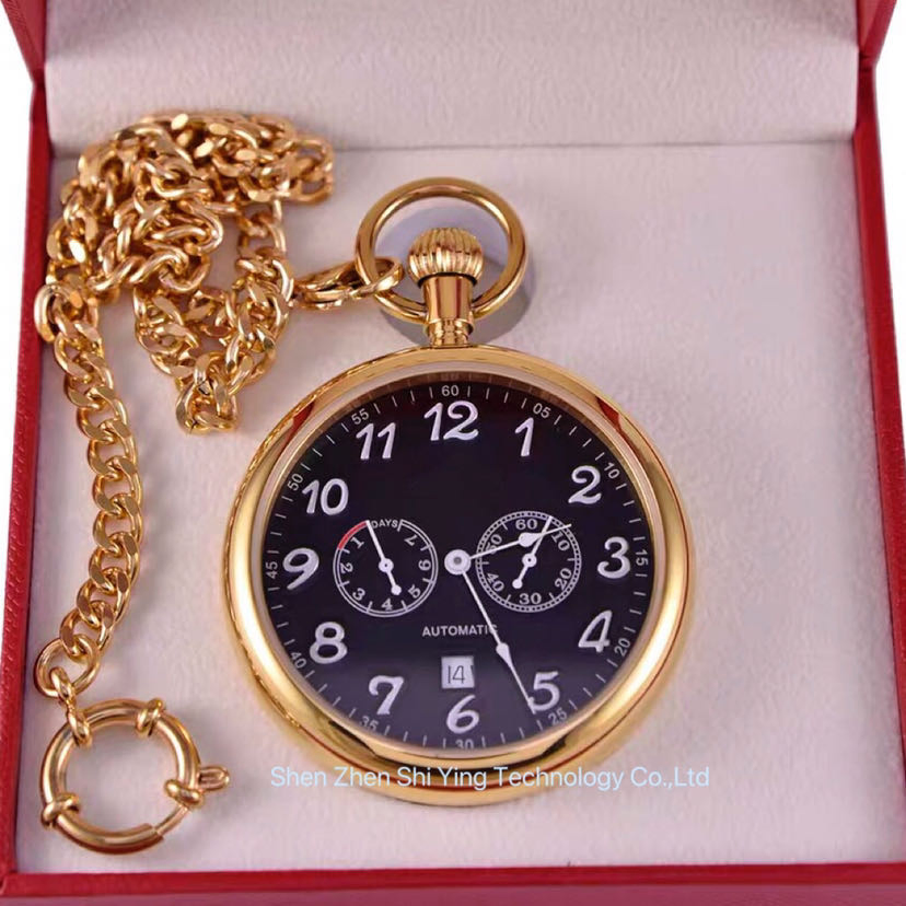 Luxury Stainless Steel Automatic Self Wind Mechanical Mens Pocket Watches