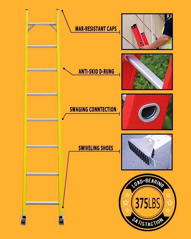 Factory Direct Sale 8f Yellow Color Fiberglass Single Leaning Ladder Type Iaa