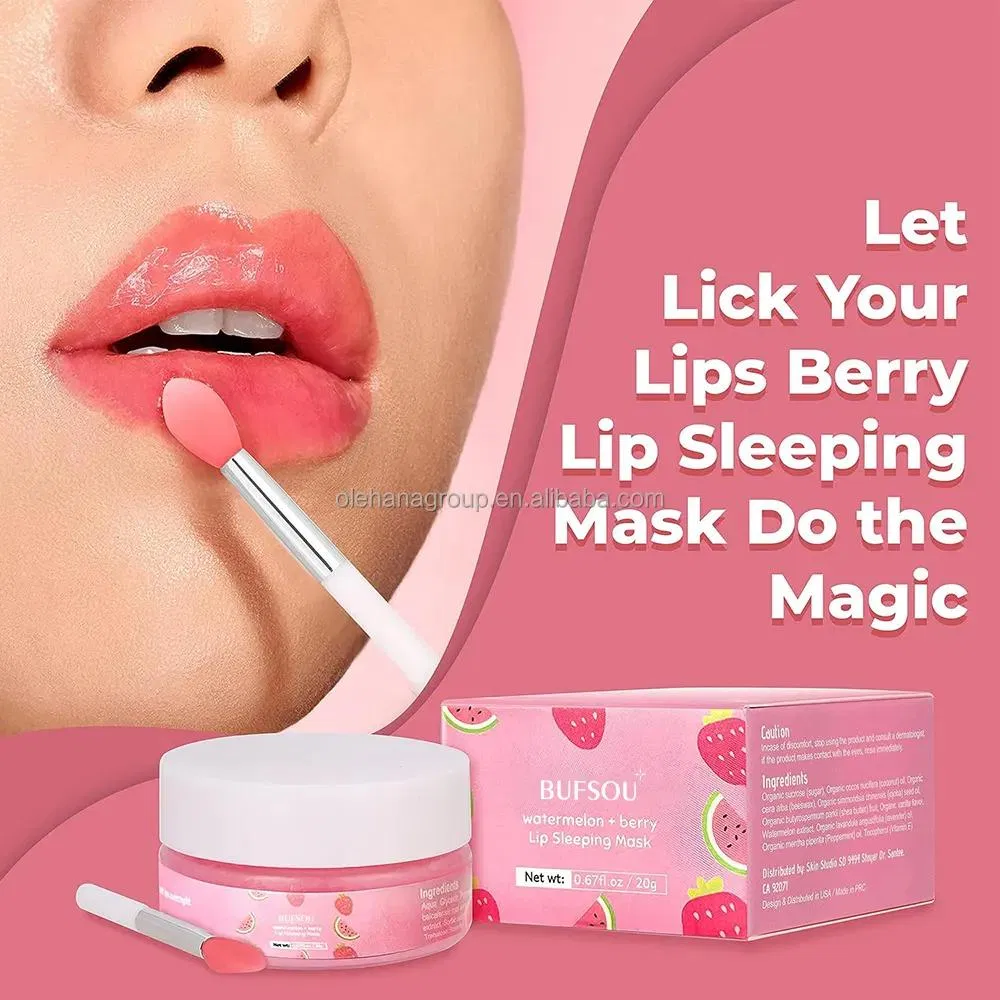 Lip Scrub and Mask Set Private Labeling Lip Care Kit Natural Organic Watermelon Collagen Sugar Scrub Lip Exfoliator with Tool