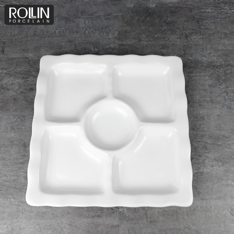 Porcelain Square Divided Dessert Plate