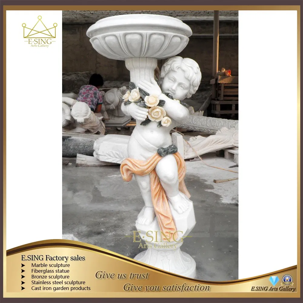 Outdoor Park Garden Natural Stone Hand Carved Flowerpot Large Marble Planter Pot with Baby Girl Statue