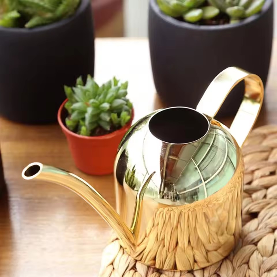500/1000ml Watering Pot Stainless Steel Long Mouth Green Plant Watering Can Golden Watering Kettle Small Watering Gardening Tool