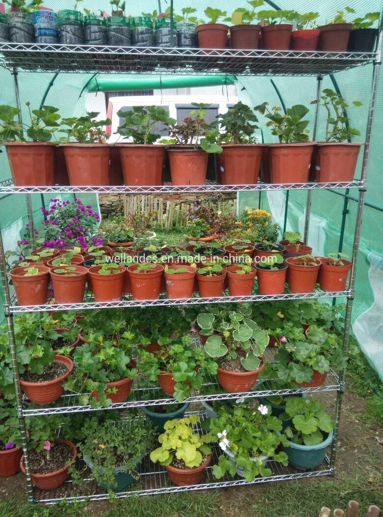 Adjustable Chrome Iron Heavy Duty 5 Tiers Plants Storage Wire Shelves for Garden