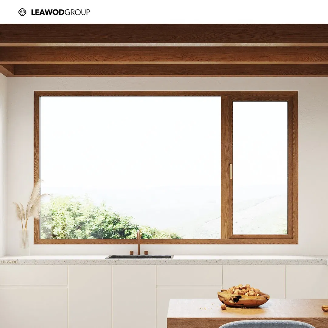 Minimalist Design Aluminum Wood Composite Window for Living Room Bedroom