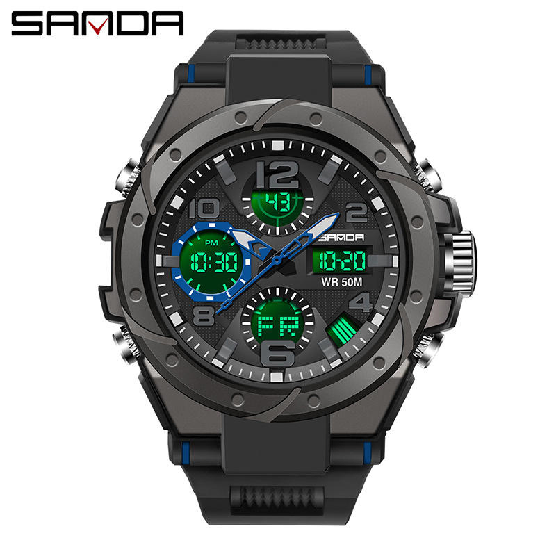 Sanda 6008 Calendar Waterproof Luminous Dual Display Electronic Sports Watch