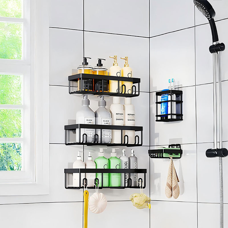Wholesale Hot Selling Five-in-One Bathroom Punch-Free Cosmetics Toiletries Wall-Mounted Storage Rack