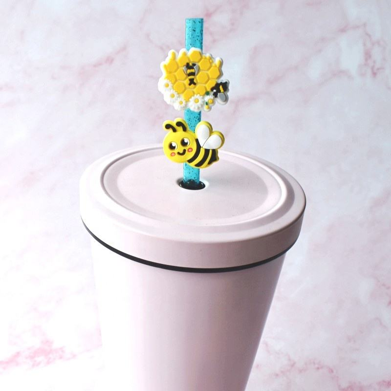 Cute Bee Silicone Straw Toppers for Children's Drinkware