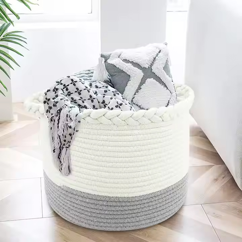Baby Organizer Stylish Rope Nursery Storage Bin 100% Cotton Canvas Portable Dirty Clothes Storage Basket