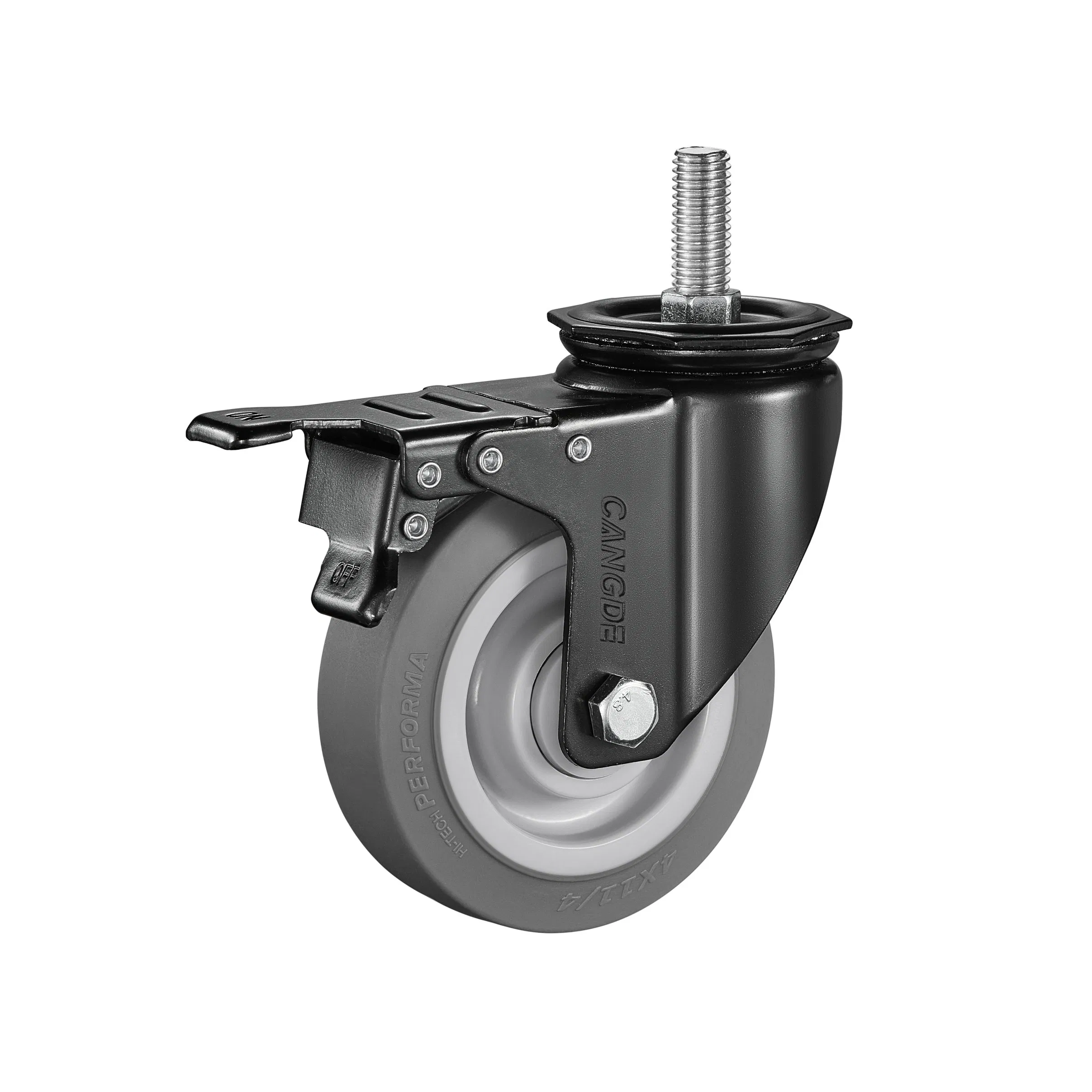 Factory High Quality Gray TPR Wheels Caster Threaded Stem Casters with Brakes