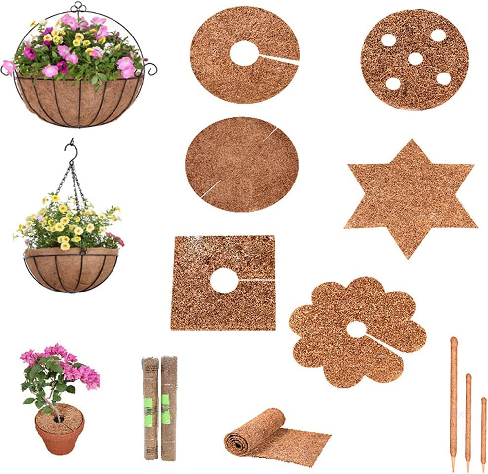 Hopesun Coco Liner, 100% Coco Fiber Liner & Adhesive Glue Components, Excellent Water Retention, Keeps Plants Saturated & Promotes Healthy Growth