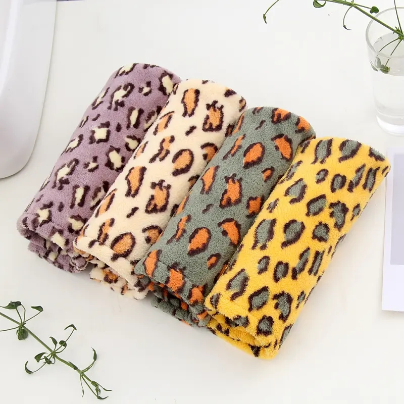 Women Girl's Leopard Microfiber Shower Cap Towel Bath Hats