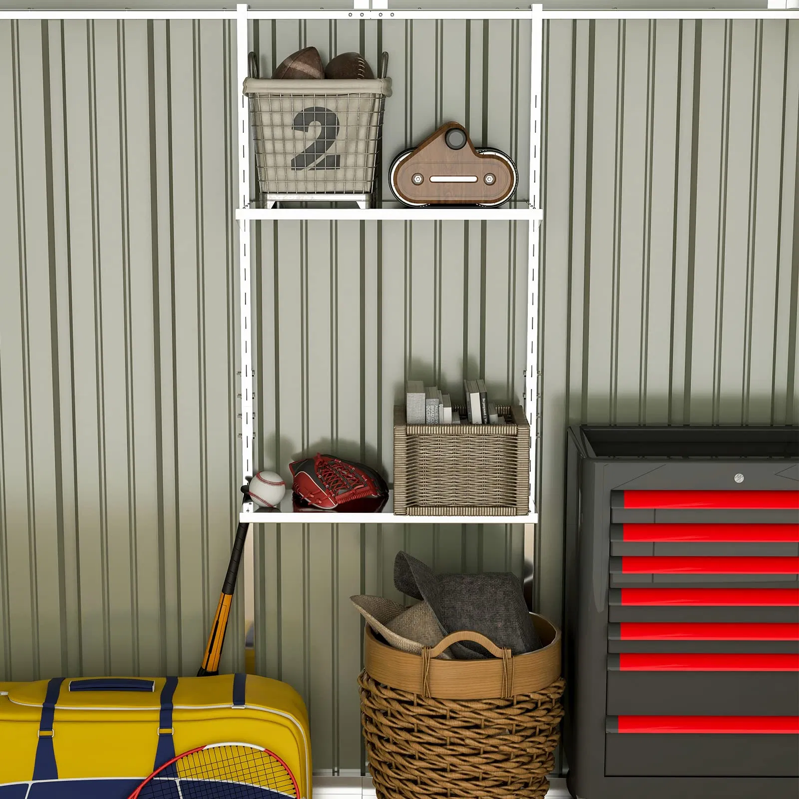 8' X 12' Metal Storage Shed for Outdoor with Detachable Storage Rack