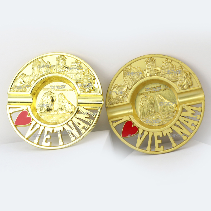 Wholesale Custom Logo Shape Antique Zinc Alloy 3D Metal Tourist Souvenir Cigar Pocket Ashtray