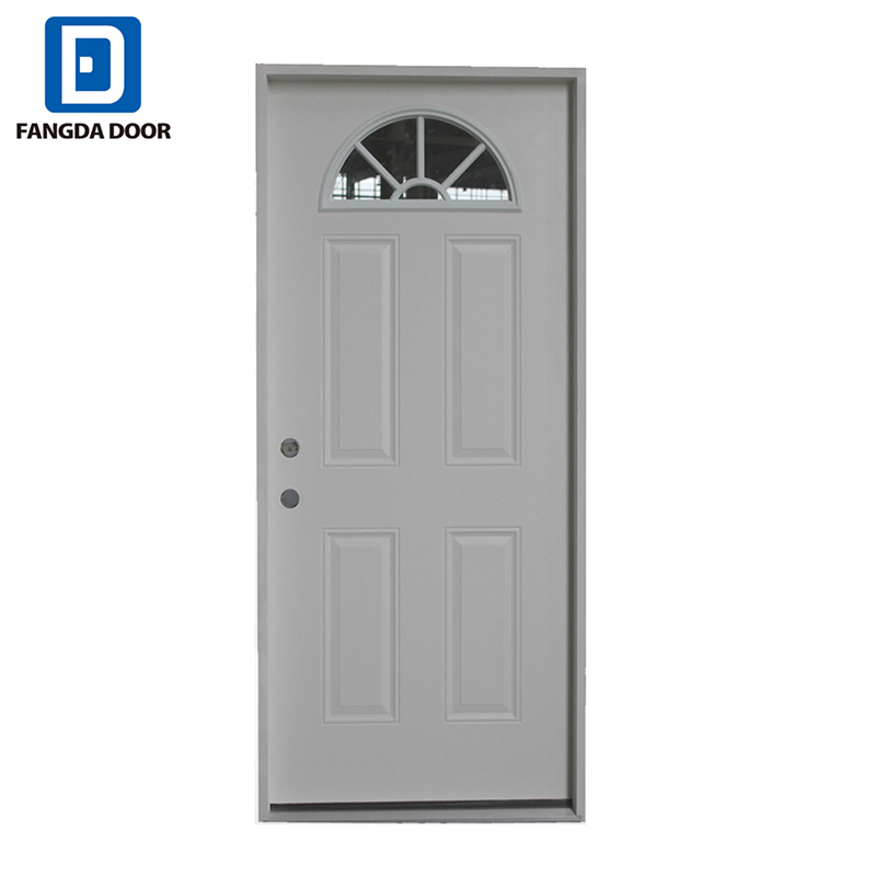 Fangda Pre-Hung Arched Iron 4 Panels Door with a Piece of Arch Glass