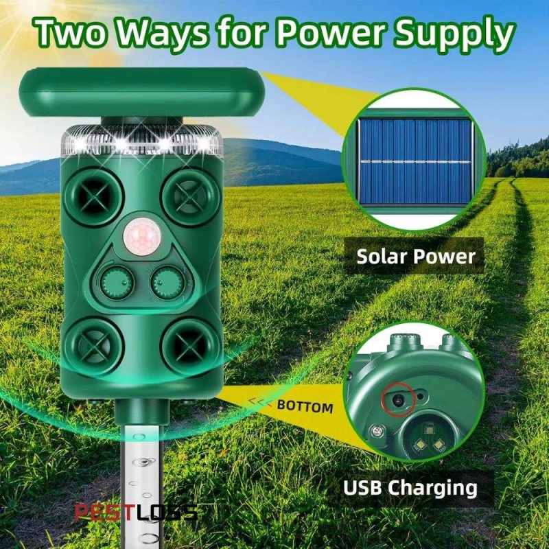Outdoor Wildlife Control Device Motion Sensor Flash Waterproof Solar Powered ABS Material Ultrasonic Pest Repellent