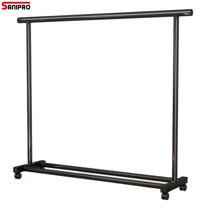 Sanipro Iron Mobile Folding Indoor Laundry Drying Hanger with Single Rod, Clothes Hanging Rack for Bedroom and Balcony Storage