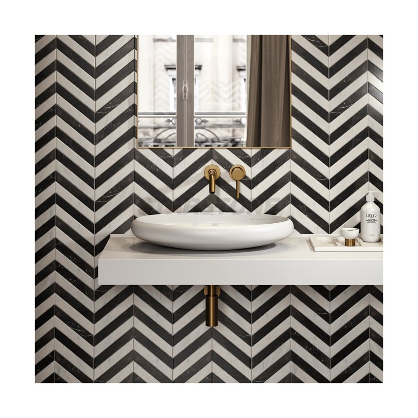 Мозаика из черно-белого мрамора для кухни и ванной