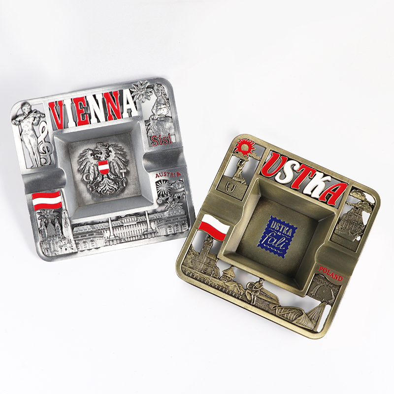 Wholesale Custom Design Zinc Alloy Round Square Tourist Souvenir Smokeless Pocket Cigar Metal Ashtray