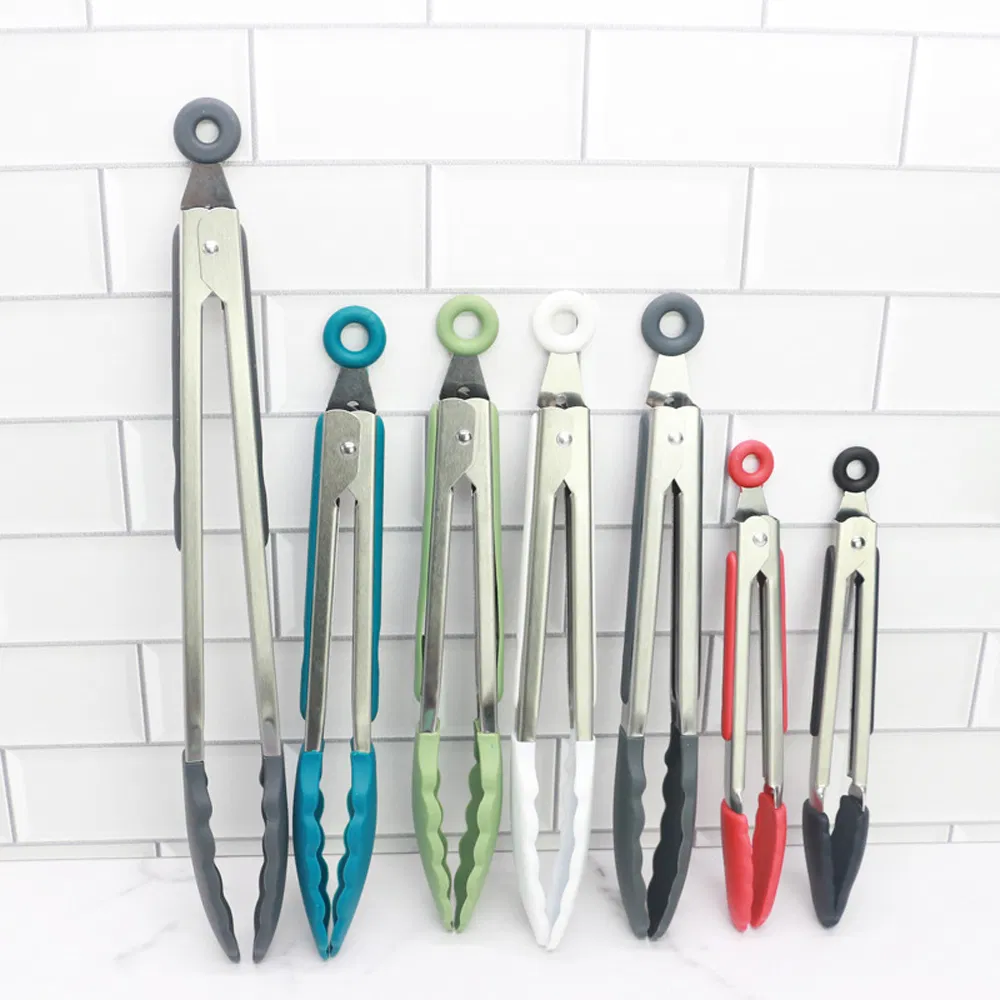 High Quality Stainless Steel Food Tongs with Silicone Tips Heat Resistant BBQ Tongs