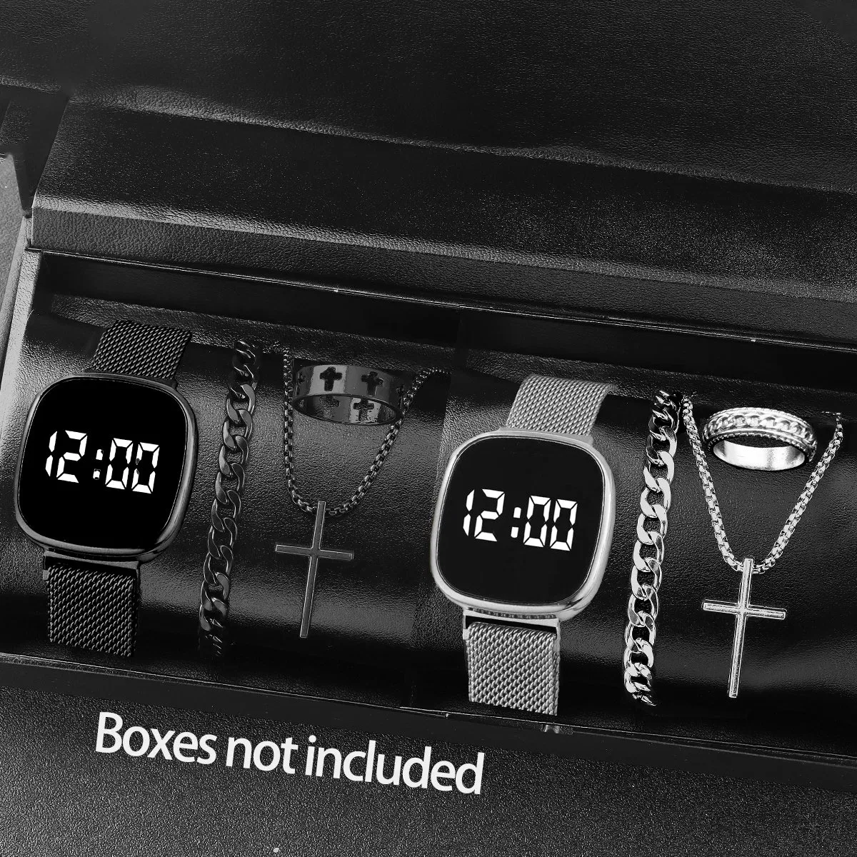 Two Colors Watch Set Men Gift Jewelry Set Touchscreen