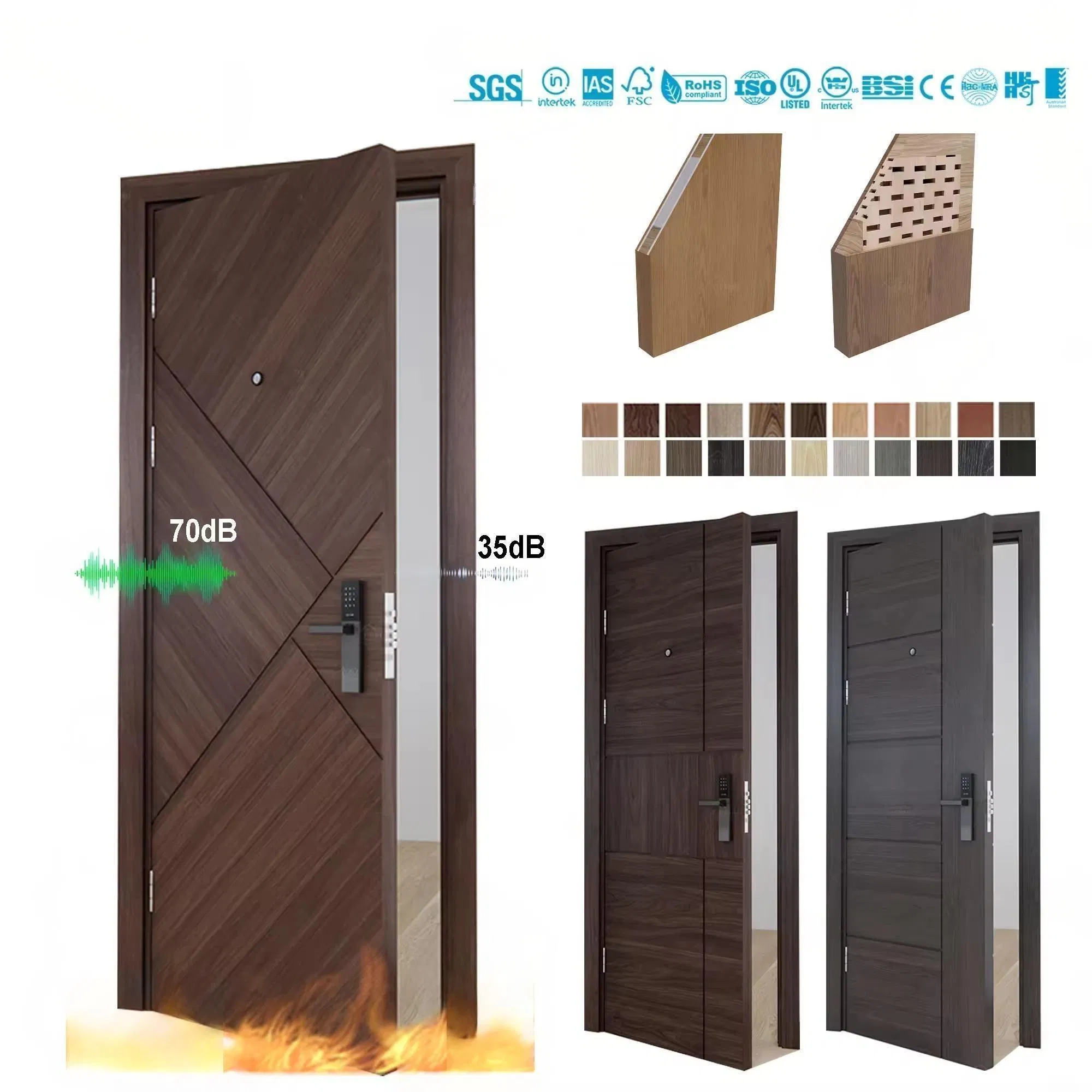 Premium Puertas De Madera Solid Wood MDF Wooden Interior Oak Door for Ultimate Soundproofing Solutions