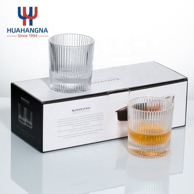 Premium 10oz Old Fashioned Ripple Rock Glass Home Bar Crystal Whiskey Glasses Set of 2 for Cocktail Liquor