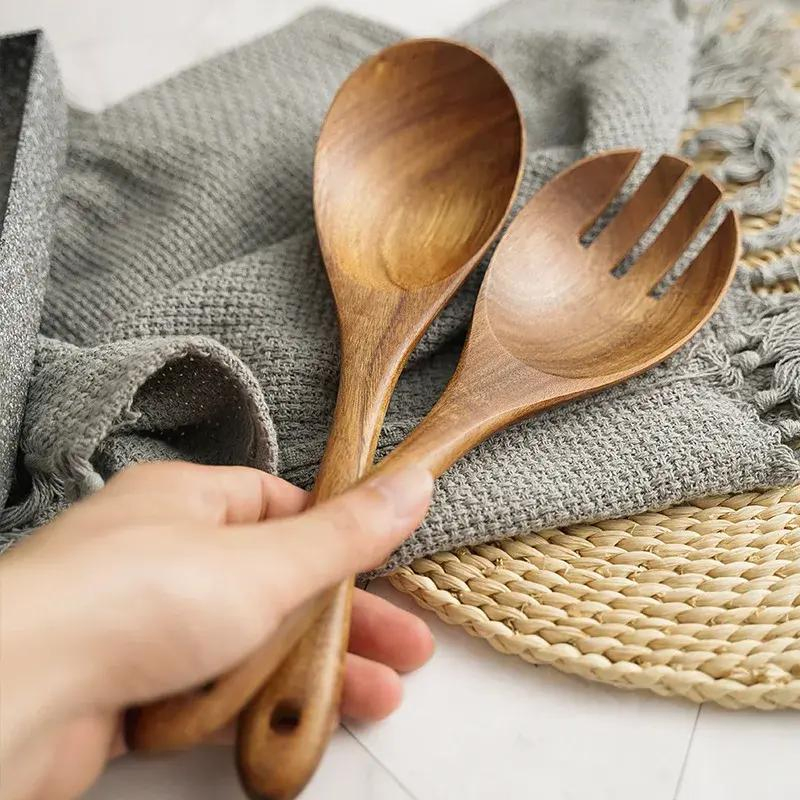 Acacia Wood Handmade Salad Wooden Kitchen Long Handle Spoon